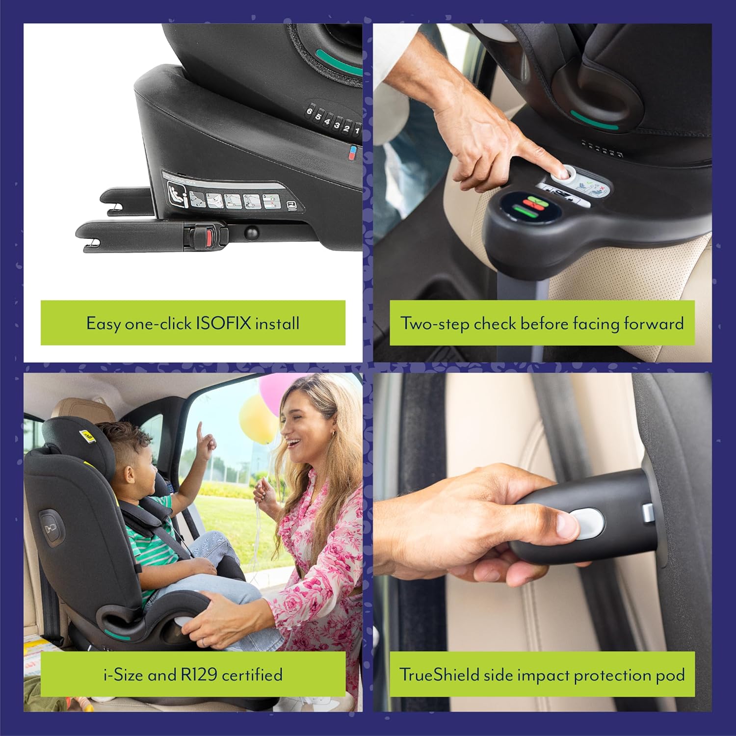 Graco Turn2Me Grow i-Size R129 ISOFIX 360° Rotating Car Seat, Rearward facing for longer from birth to approx. 4 years (40-105cm). Forward facing from 15 months to approx. 7 years (76-125cm), Midnight