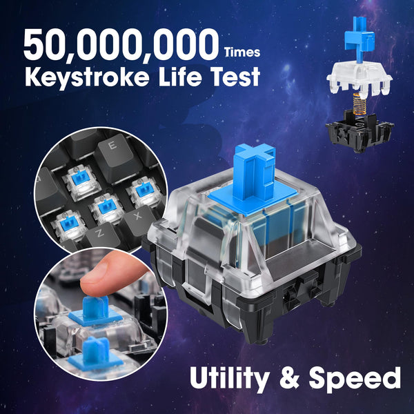 KOORUI 60% Mechanical Gaming Keyboard, Mixed Colors LED Backlit Ultra-Compact 69 Keys, Mini Wired Keyboard with Blue Switch for Windows Laptop PC/Mac OS/Xbox-BLACK(Blue Switch)