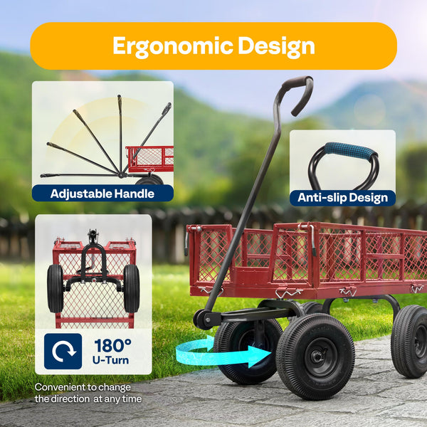 VIVOHOME Hand Trolley 400kg Capacity Durable Transport Cart with 10cm Pneumatic Tires and 180° Rotatable 80cm Handle Heavy Duty Metal Grids for Garden and Camping