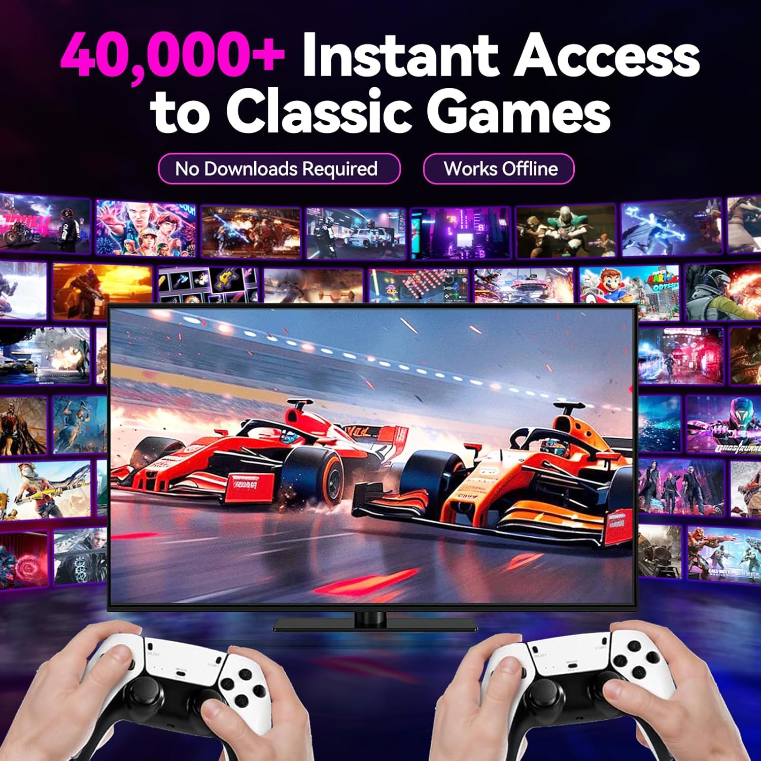 YunLone 2025 Upgraded Retro Gaming Console, 4K HDMI Video Game Consoles with 40,000+ Games & 23 Emulators, Plug and Play Video Gaming Stick with Upgrade Dual 2.4G Wireless Controllers (128G)