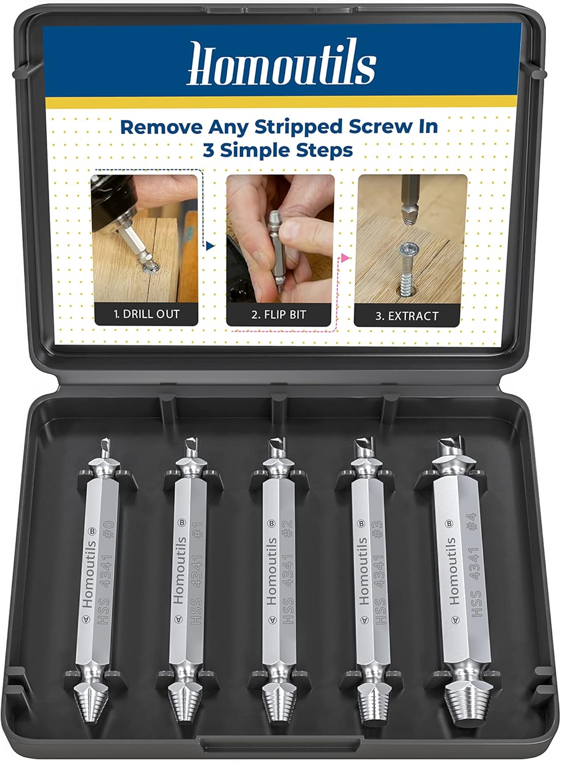 Set of 5 Damaged Screw Extractor Set Remover for Stripped Head Screws Extractor Kit DIY Tools for Men Cool Gadgets for Men Screw Remover Extractor Bit Set