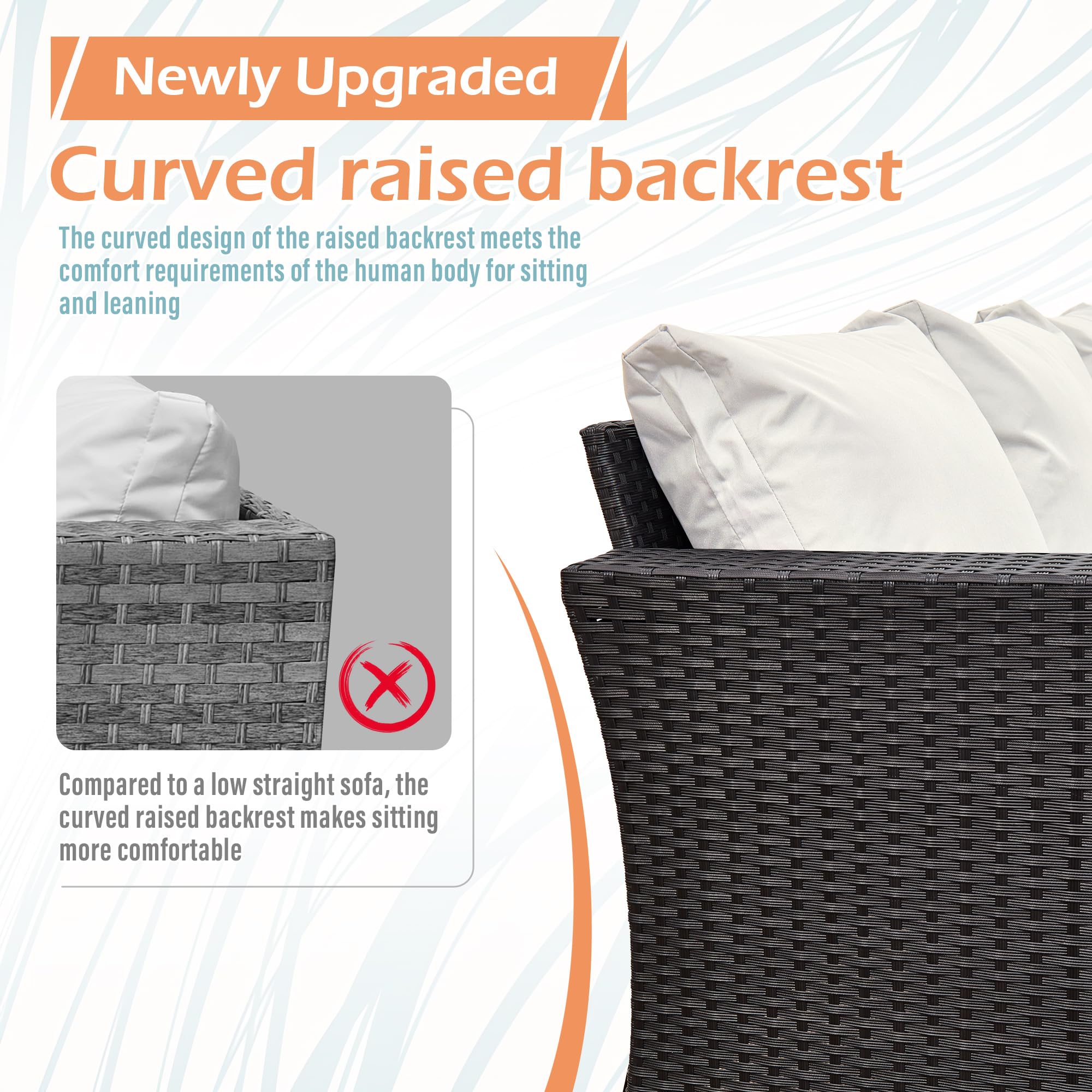 AOUXIN 3 Pieces Rattan garden furniture Patio Furniture Sets All Weather Outdoor Sectional Patio Sofa Manual Weaving Wicker Rattan Corner Sofa with Grey Cushions and Glass Table