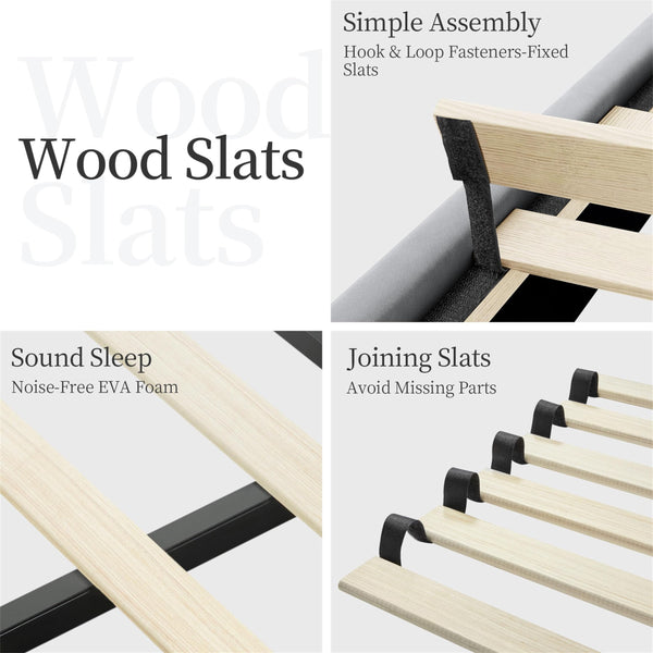 Yaheetech 5ft King Bed Frame Upholstered Platform Bed with Adjustable Button Tufted Headboard/Velvet Fabric/Sturdy Wooden Slat Support/No Box Spring Needed, Dark Grey King Bed