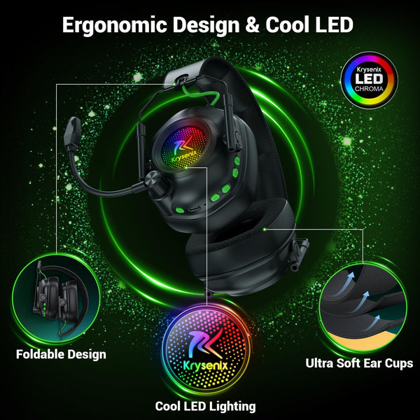 Wireless Gaming Headset for PS5, PS4, PC, Switch, Mac, 2.4 GHz Wireless & Bluetooth 5.4 Gaming Headphones with Mic Noise Canceling, Foldable, 50mm Drivers, Stereo Sound, 40H Battery