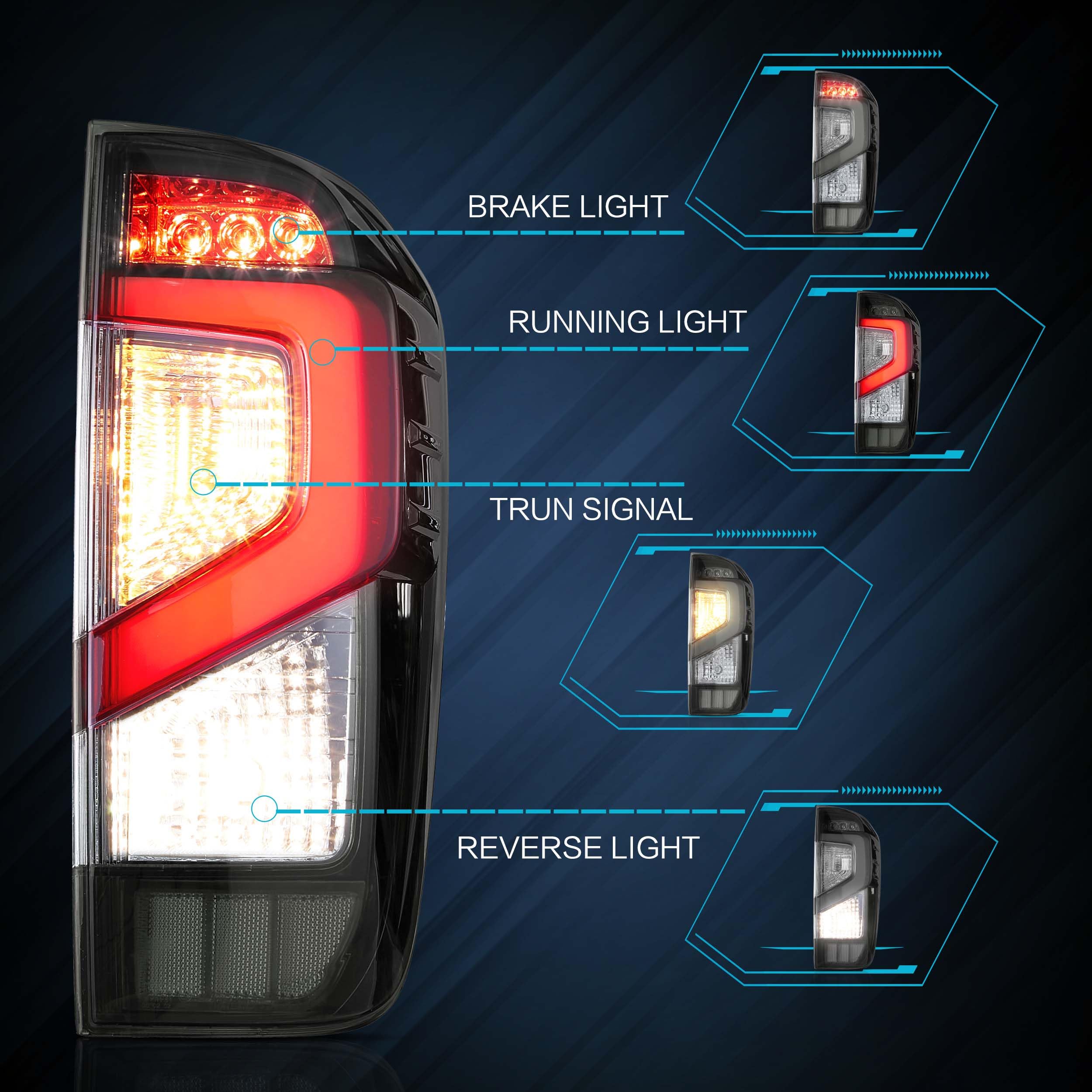 VLAND LED Tail Lights Compatible with 2014-2023 Nissan Navara/Frontier D23, Rear Lights with DRL and Turn Signal, Red