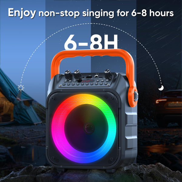 Karaoke Machine with Two Wireless Microphones, Portable Karaoke Machine for Adults & Kids, Portable Bluetooth Speaker with PA System, LED Lights, Supports TF Card/USB, AUX in, FM, USB,TWS (Black)