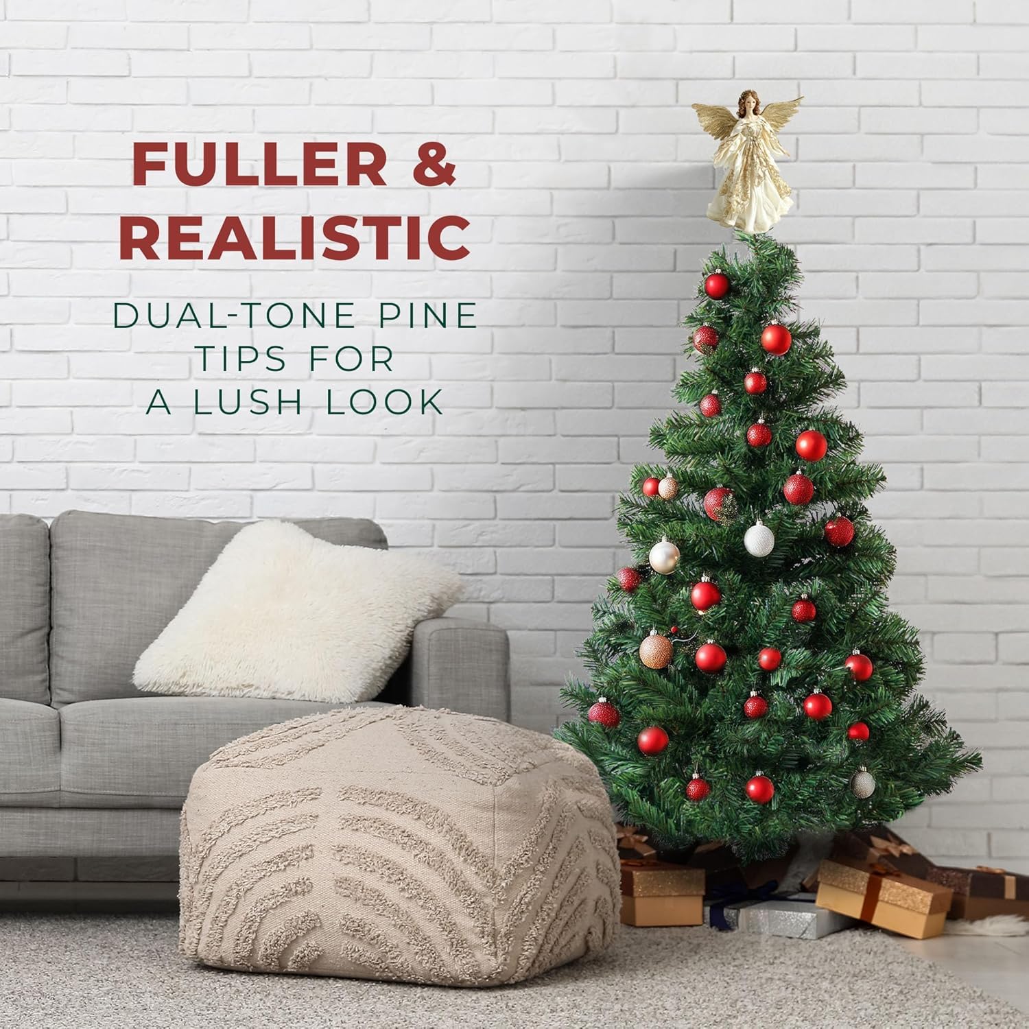 Artificial Christmas Tree 6FT – 700 Tips Full & Realistic Green Xmas Tree with PVC Branches, Metal Stand – Easy Setup 6 Foot Christmas Tree for Living Rooms