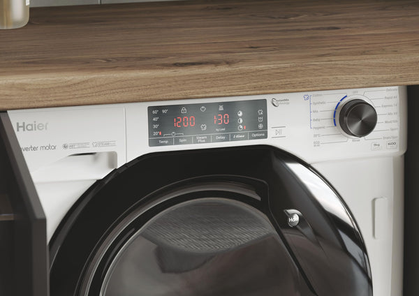 Haier HWQ90B416FWB-UK 9kg Integrated Washing Machine, A Rated, White & Black
