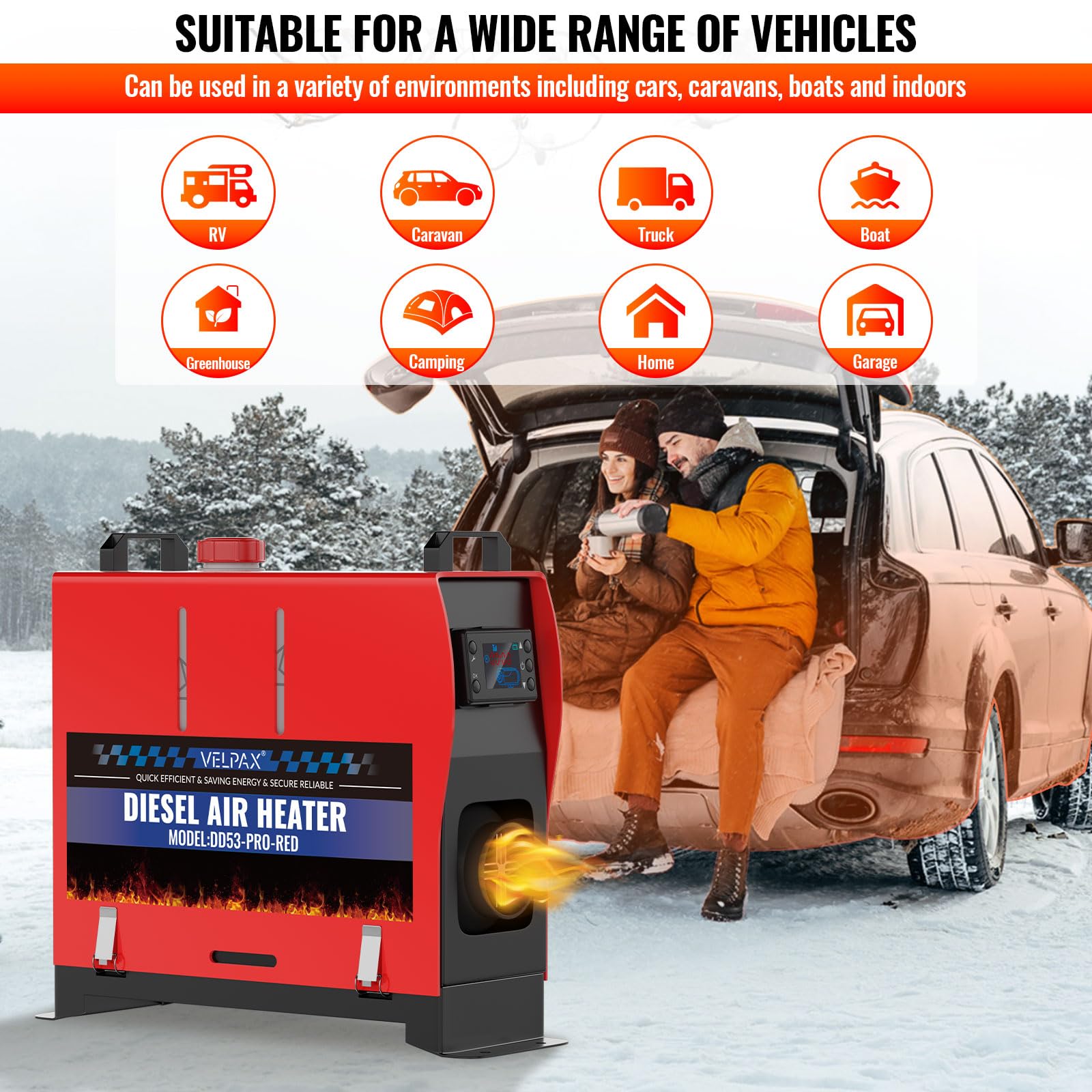 VELPAX 12V 8KW Diesel Air Heater, All in One Truck Heater, Portable Diesel Heater with Remote Control LCD Monitor and Silencer for Car Trucks Bus RV and Trailer