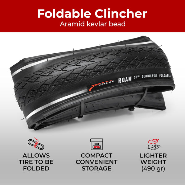 Fincci Bike Tyres 700x35c - Pair Reflective City Foldable Tires 28 inch with 1mm Nylon Puncture Protection, Tyre 37-622, 60 TPI for Electric, Hybrid,