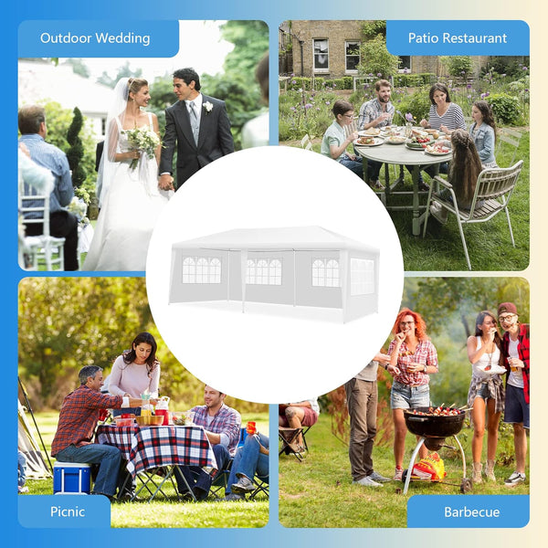 COSTWAY Garden Gazebo with Carry Bag and 4 Side Walls, Outdoor Camping Tent Canopy Wedding Party Events Marquee Shelter, 3 x 6m