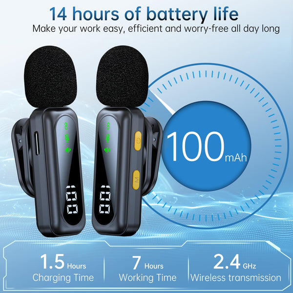 dralud 2 Pack Wireless Lavalier Microphone with Magnetic Clip, Microphone for iPhone Android Phone with USB-C, Mini Mic with Noise Cancellation for Video Recording TikTok YouTube