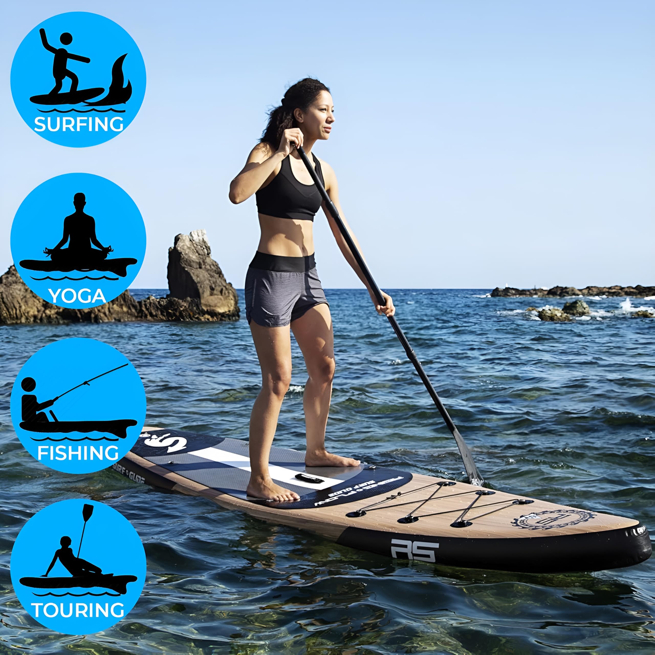SereneLife Inflatable Stand Up Paddle Board, SUP Board- Paddleboards for Adults & Youth, Surfing Board Kit, 0.63cm Thick Standup Paddleboarding, Non-Slip Deck, Wide Stance, Surf Control w/Backpack