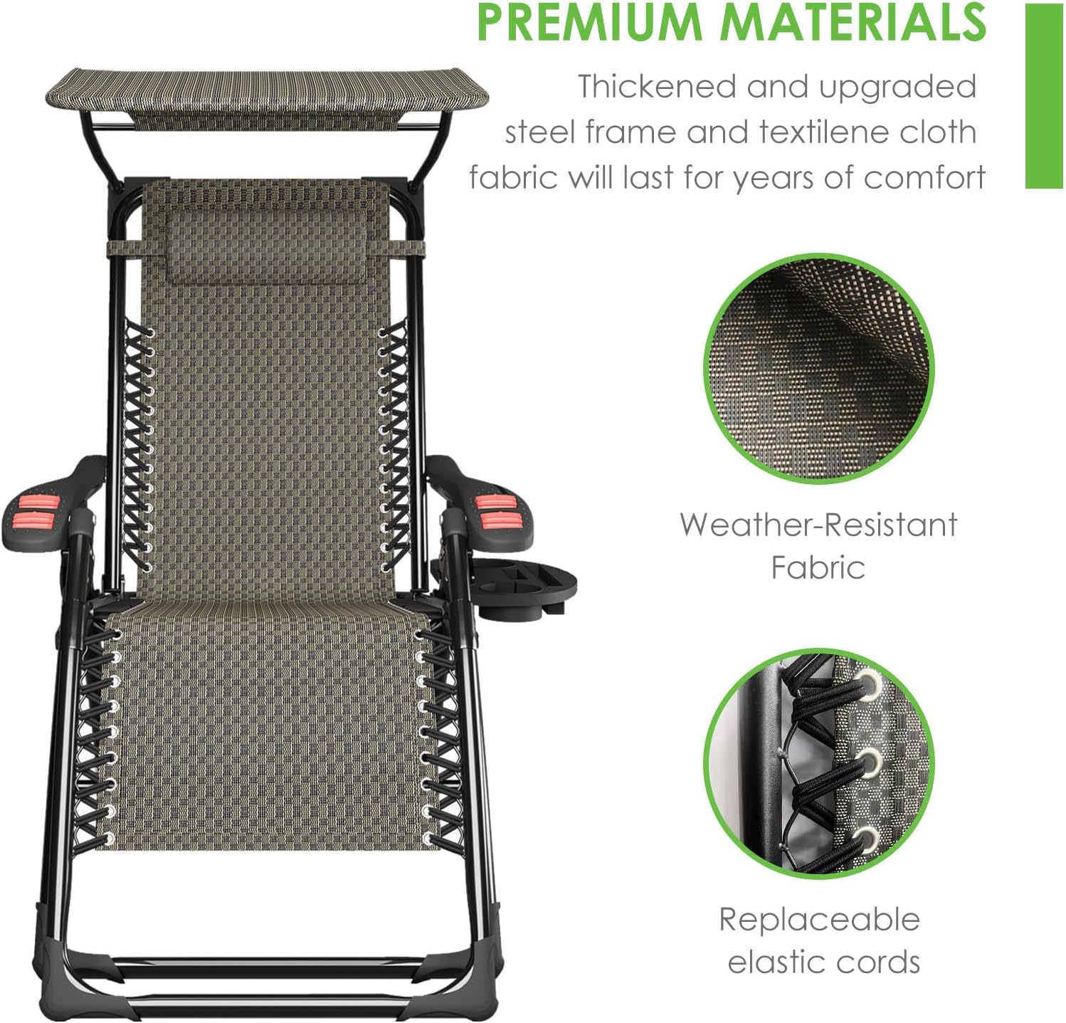 ATORPOK SHOP Zero Gravity Chair with Canopy Shade, Patio Folding Lounge Recliners, Anti Gravity Chair Lawn Patio with Cup Holder Accessory for Garden Beach Camping