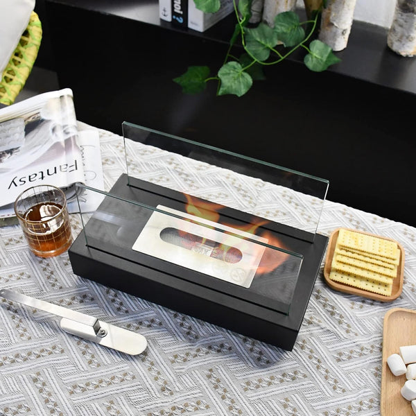 ATR ART TO REAL Tabletop Bioethanol Fireplace,0.5L Tank Large Capacity Bio ethanol Fuel Burner Heater Indoor Outdoor,Portable Table Top Fire Pit,Black