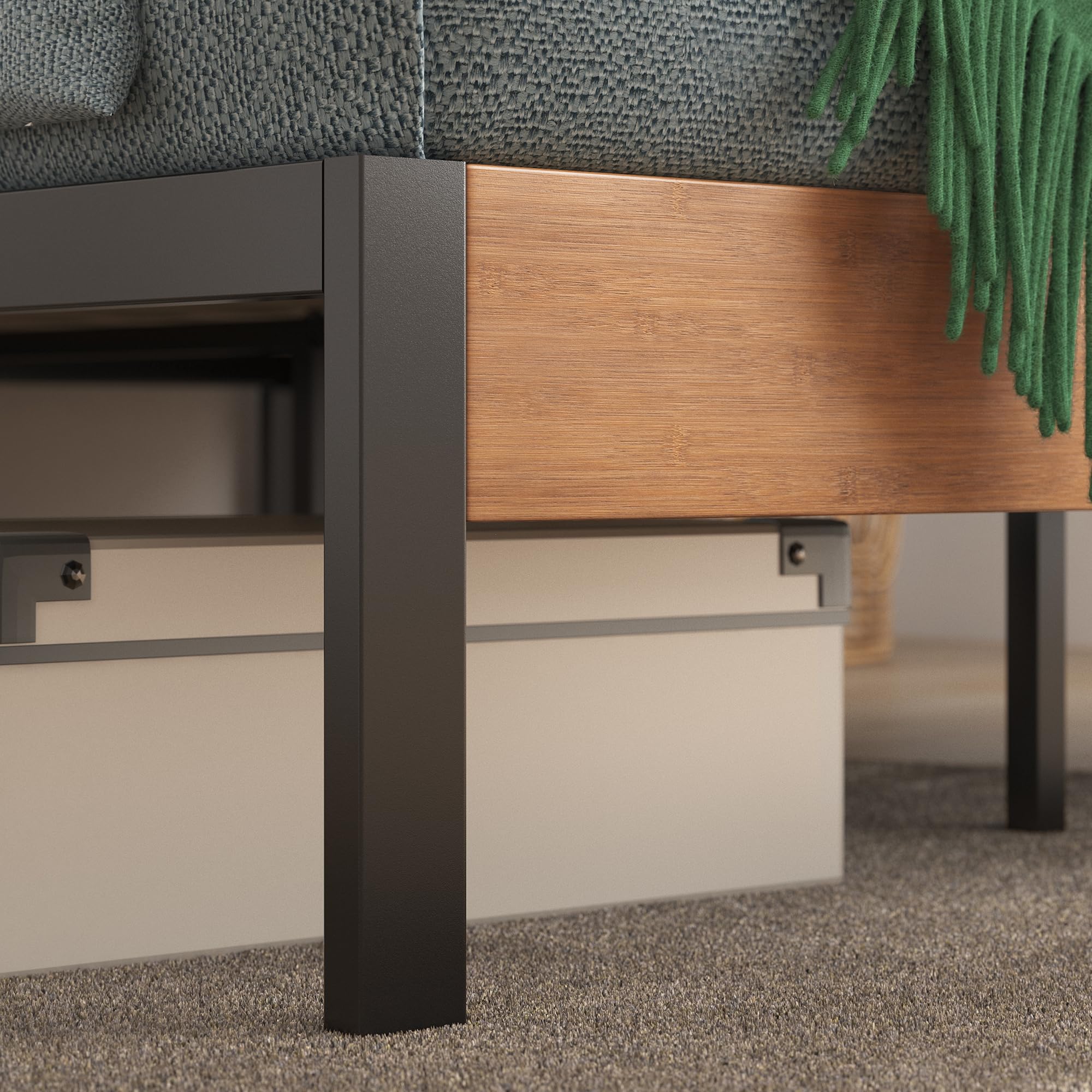 Zinus Olivia Single Bed frame - Bed 90x190 cm - 36 cm Height - Metal and Wood Platform Bed frame - Natural Brown and Black