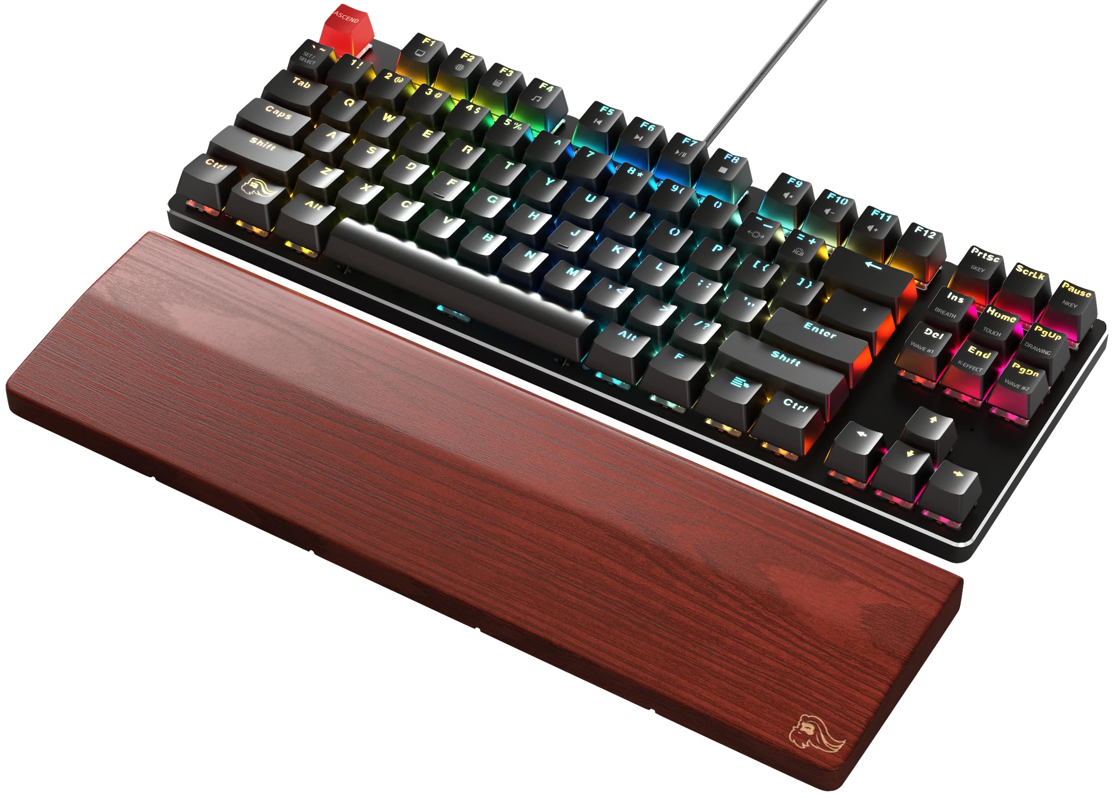 Glorious Gaming Wooden Keyboard Wrist Rest (TKL) - White Ash Wood, Medium-Coarse Grain, Smooth Surface, Sweat & Oil Resistant, Easy Clean, Anti-Slip Rubber Base, 360 x 100 x 19mm - Onyx