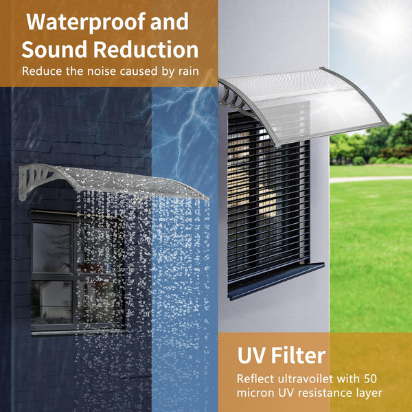 Outopee Door Canopy Awning, 120 x 80 cm Window Garden Front Door Canopy for Outdoor Shelter, Window Porch Shade, Patio Roof Cover, Black