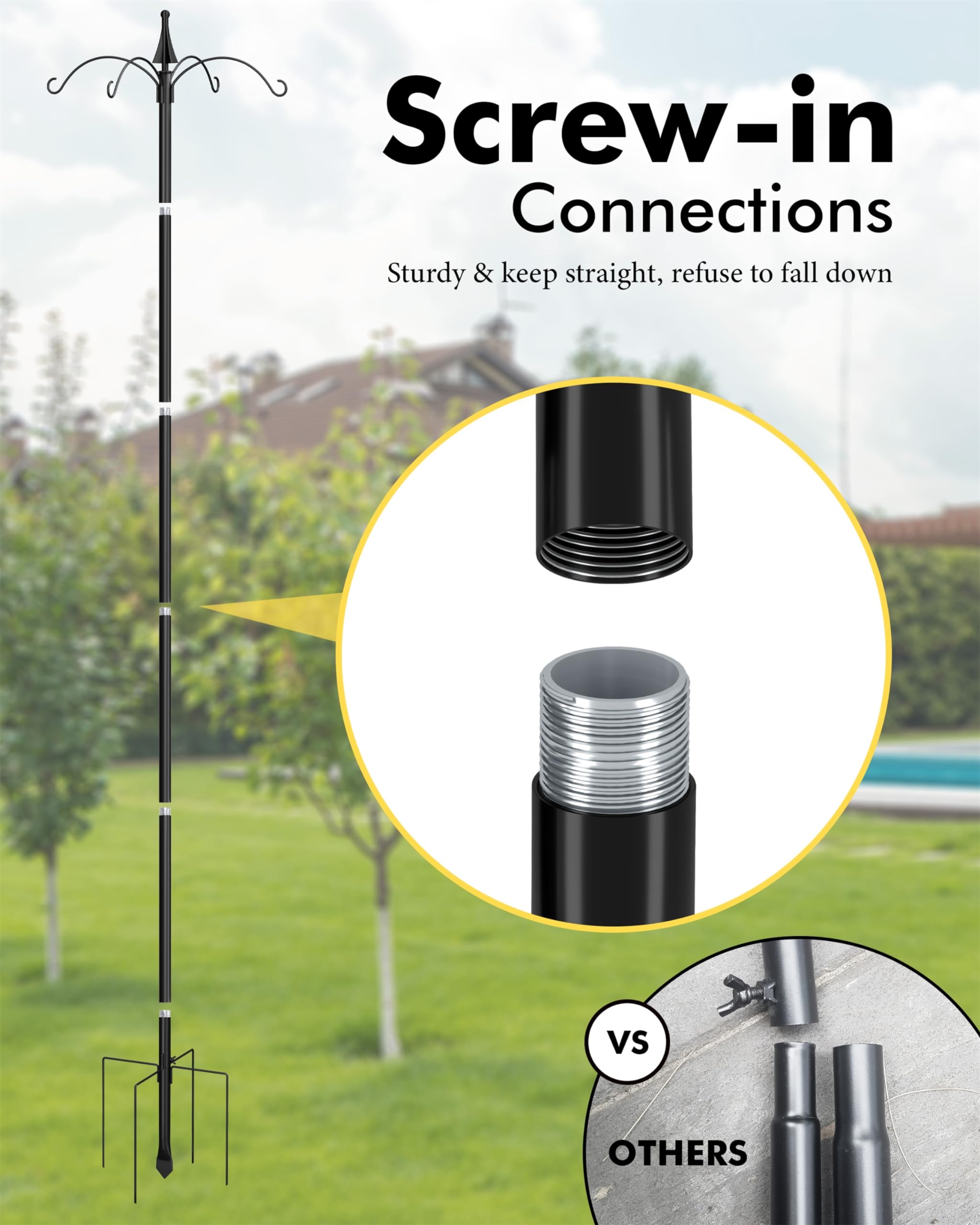 iBorn Bird Feeders Hanging Station Wild Bird Feeding Station Stand Heavy Duty 1 Inch Pole W/Removable Mesh Tray Water Tray, 6-Hooks, 5-Prong Pole