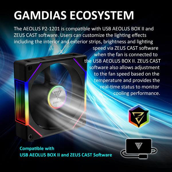 GAMDIAS 120mm ARGB PC Case Fans, Computer Case Fan, Cabless Daisy Chain Connection, Dual Infinity Mirror Lighting, Swappable Fan Blade for Reverse Airflow, Performance 30mm Thick, With Control Box