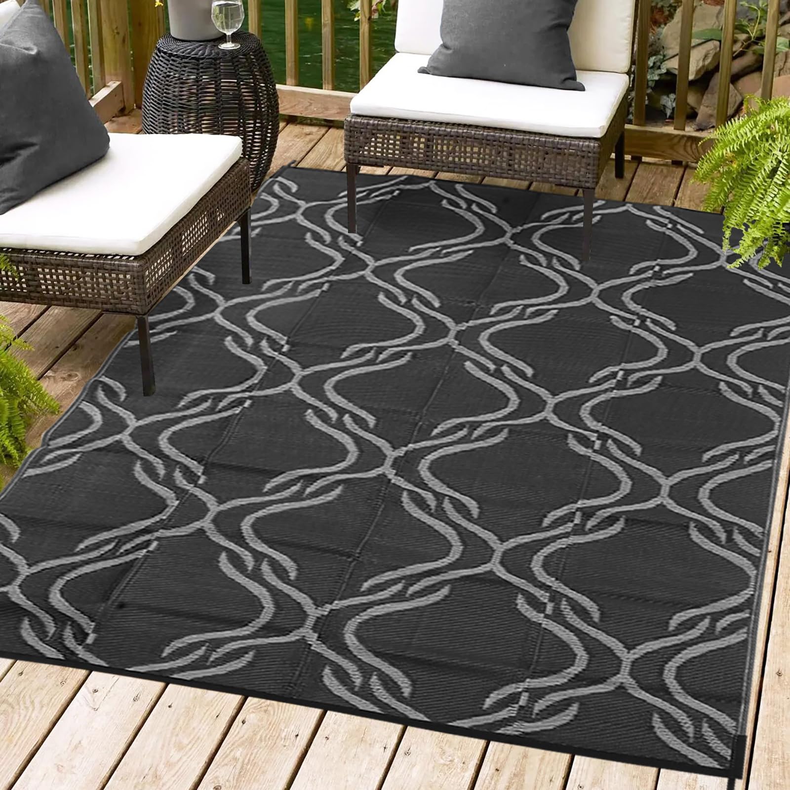 Enipate Outdoor Rugs for Garden Patios, 5x8ft Plastic Weatherproof Woven Picnic Blankets, Reversible & Easy Cleaning Deck Carpet Camping Mats