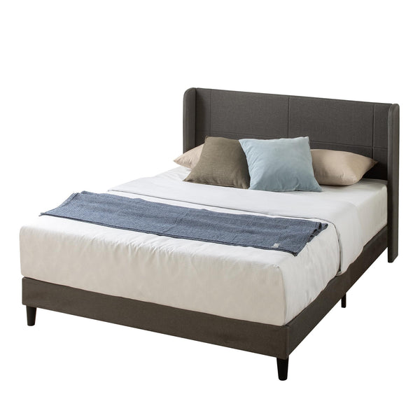 Zinus Sasha Super King Bed frame - Bed 180x200 cm - 25 cm Height - Upholstered Platform Bed frame with Wingback Headboard - Medium Grey