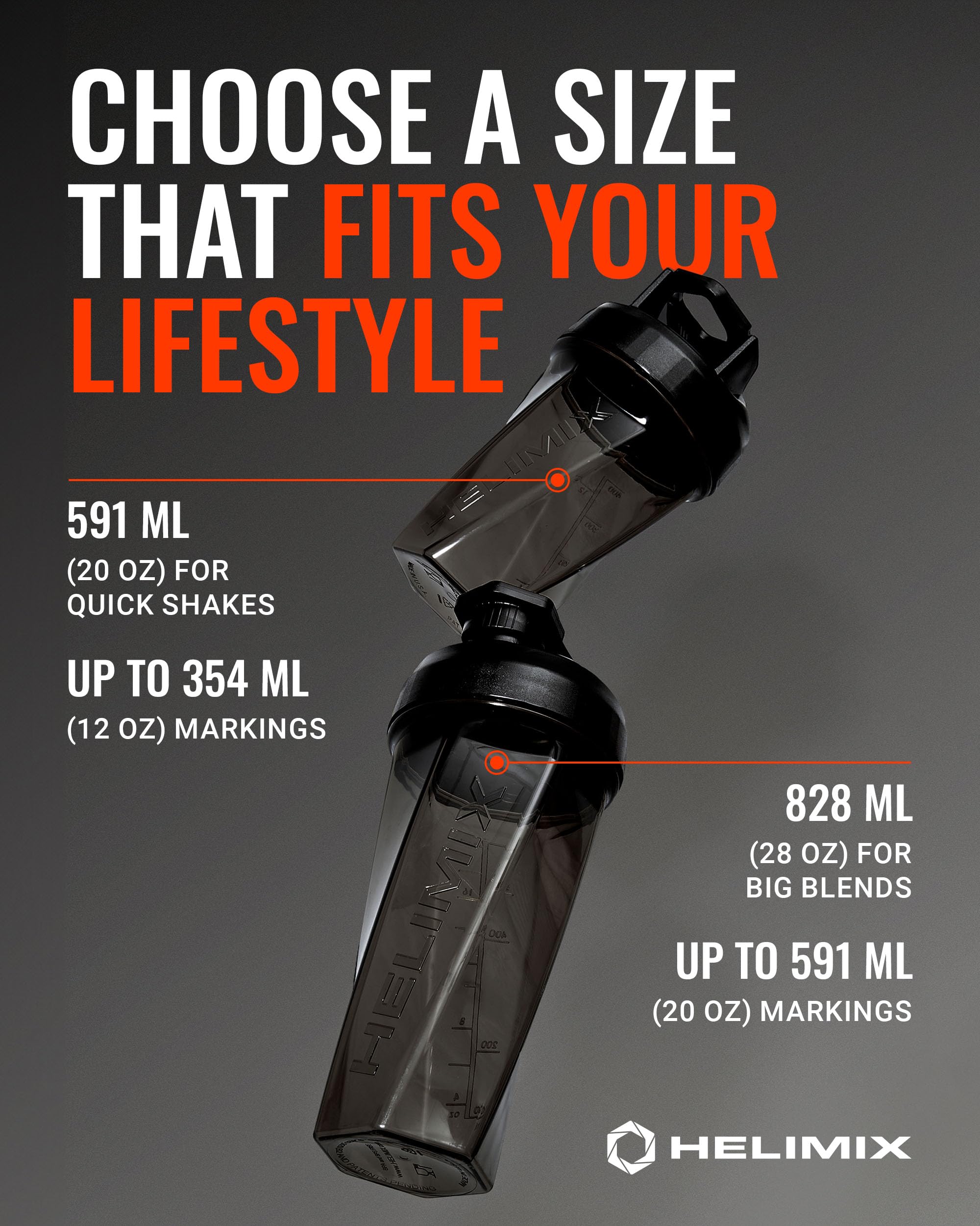 Helimix 2.0 Vortex Blender Shaker Bottle 828 ml - No Blending Ball or Whisk - USA Made - Portable Pre Workout Whey Protein Drink Cup - Mixes Cocktails Smoothies Shakes - Top Rack Safe