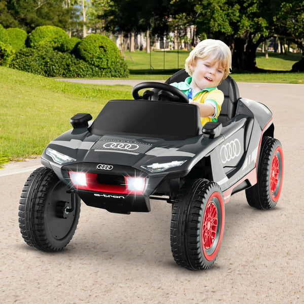 Kids Electric Car, 12V Battery Powered Toy Car with Remote Control, Music, Horn, Head lights, USB/FM, 4 Suspension Springs, Children Ride on E-tron Racing Car for 3+ Years Old