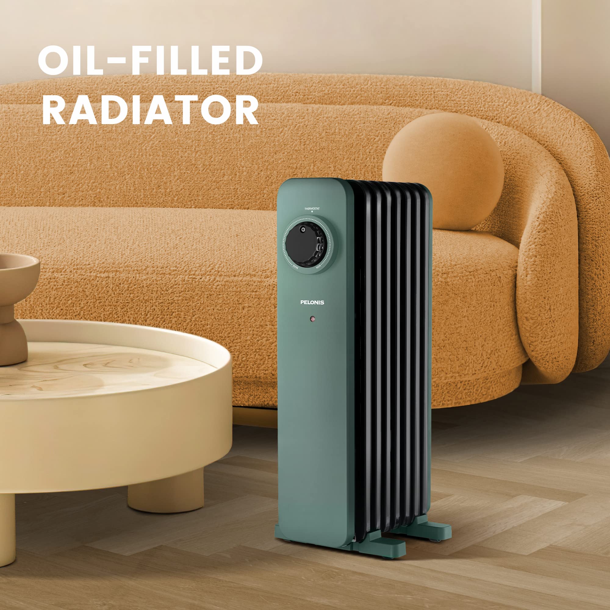 PELONIS Electric Radiator with Adjustable Thermostat and 3 Heat Settings, Oil Filled Heater with Overheat Protection (2500W, Knob Control)