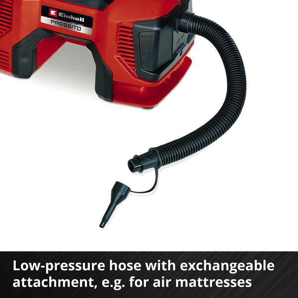Einhell Power X-Change 18V Portable Air Compressor | High And Low-Pressure Electric Pump For Inflating Car And Bike Tyres, Air-Beds, Balls | PRESSITO 18/21 Solo - Battery and Charger Not Included