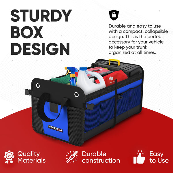 FORTEM Car Boot Organiser, SUV Boot Tidy, Trunk Storage, Collapsible Multi Compartment Car Organiser, Non Slip Bottom, Adjustable Securing Straps, Foldable Cover (65L)