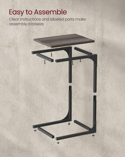 VASAGLE C-Shaped Side Table, Bedside Table, Sofa Side Table, Coffee Table, with Metal Frame, Industrial, for Living Room, Bedroom, Rustic Brown and Black LET350B01