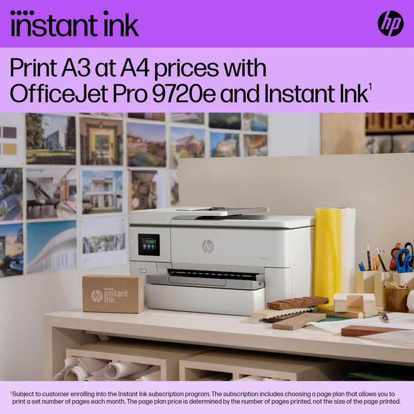 HP OfficeJet Pro 9720e Wide Format All-in-One Printer | Colour | Printer for Small Office | Wireless | Print, Scan, ADF | Up To A3 | 3 Months Instant Ink Included | Easy Setup | Up To 3 Years Warranty