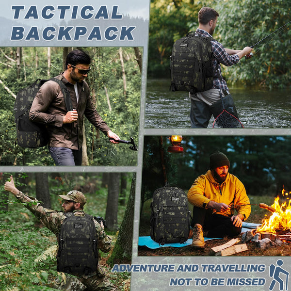 RAINSMORE Military Tactical Backpack Large Hiking Camping Rucksack 40L Water Resistant Molle Hunting Trekking Rucksack Black