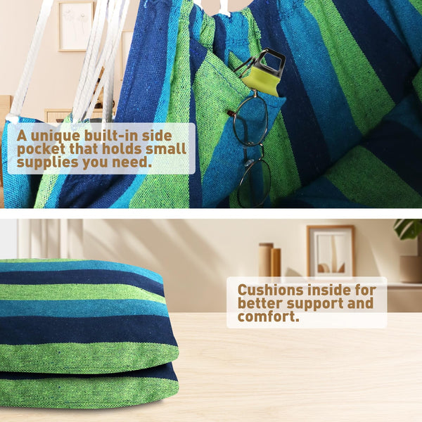 Chihee Hammock Chair Hanging Chair with Foot Rest 2 Cushions Max 550lbs Robust Metal Spreader Bar Collapsible Easy Storage Soft Cotton Swing Chair