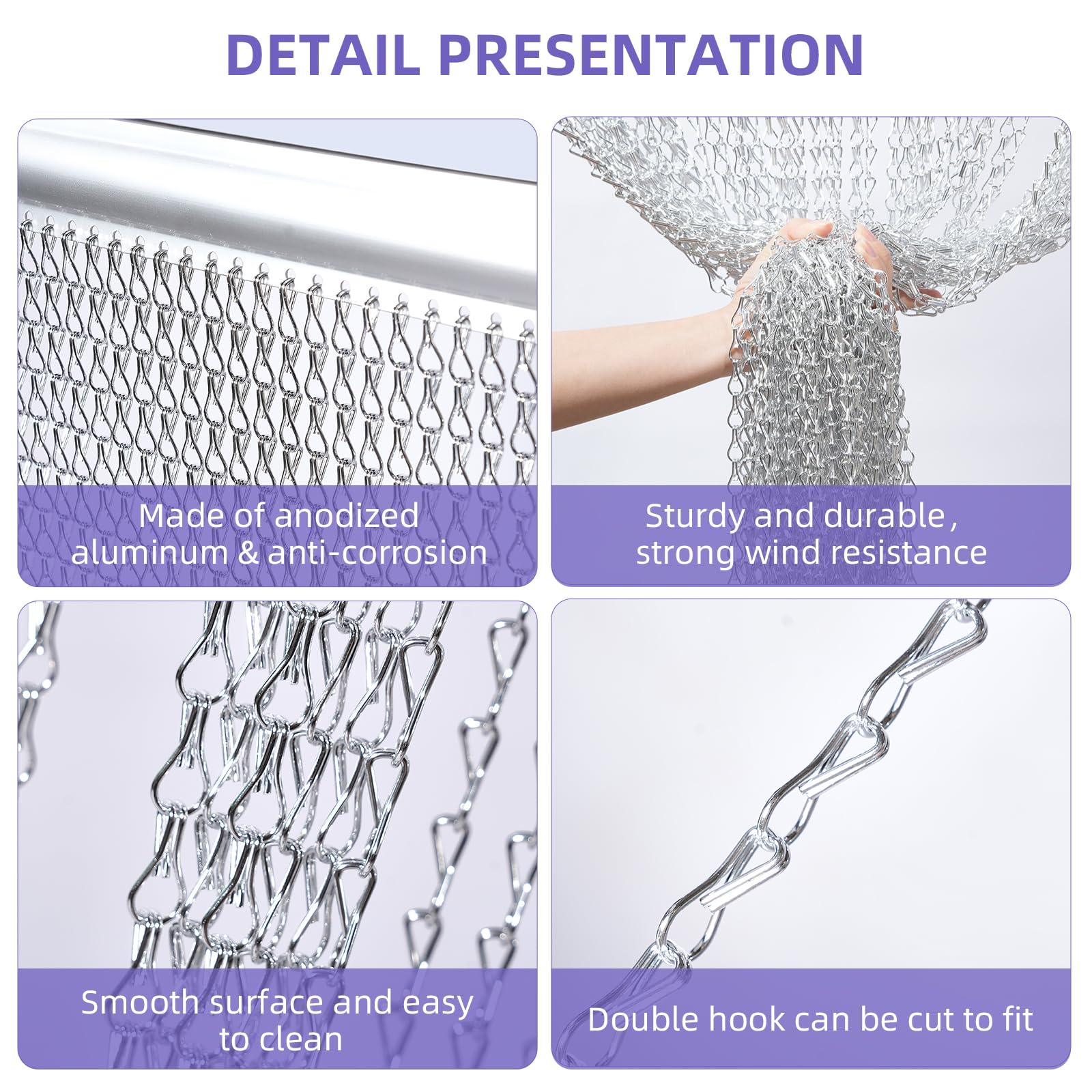 Gluwoer Aluminium Chain Curtain 90 x 200cm Metal Door Fly Screens Insect Control Curtain for Doorways (Silver)