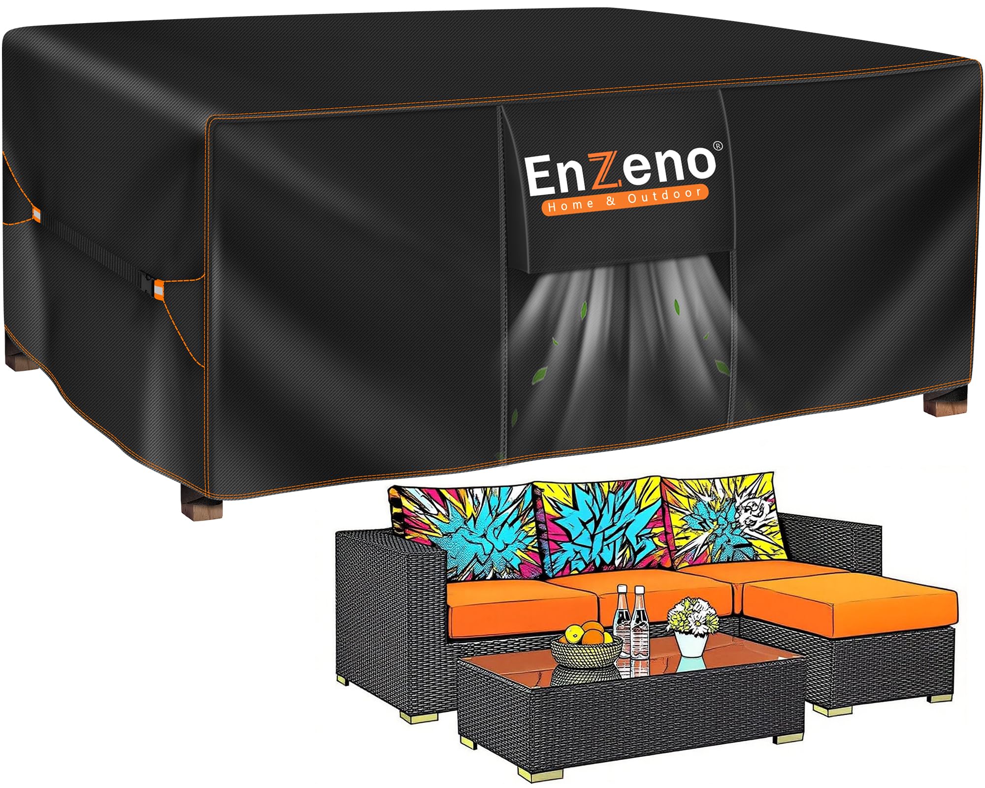Enzeno Outdoor Garden Furniture Set Covers Waterproof,242x182x100cm Tear Resistant Oxford Fabric Furniture Covers for Outside,Large Patio Set Cover, Garden Table Cover,Windproof, Anti-UV,Rectangular
