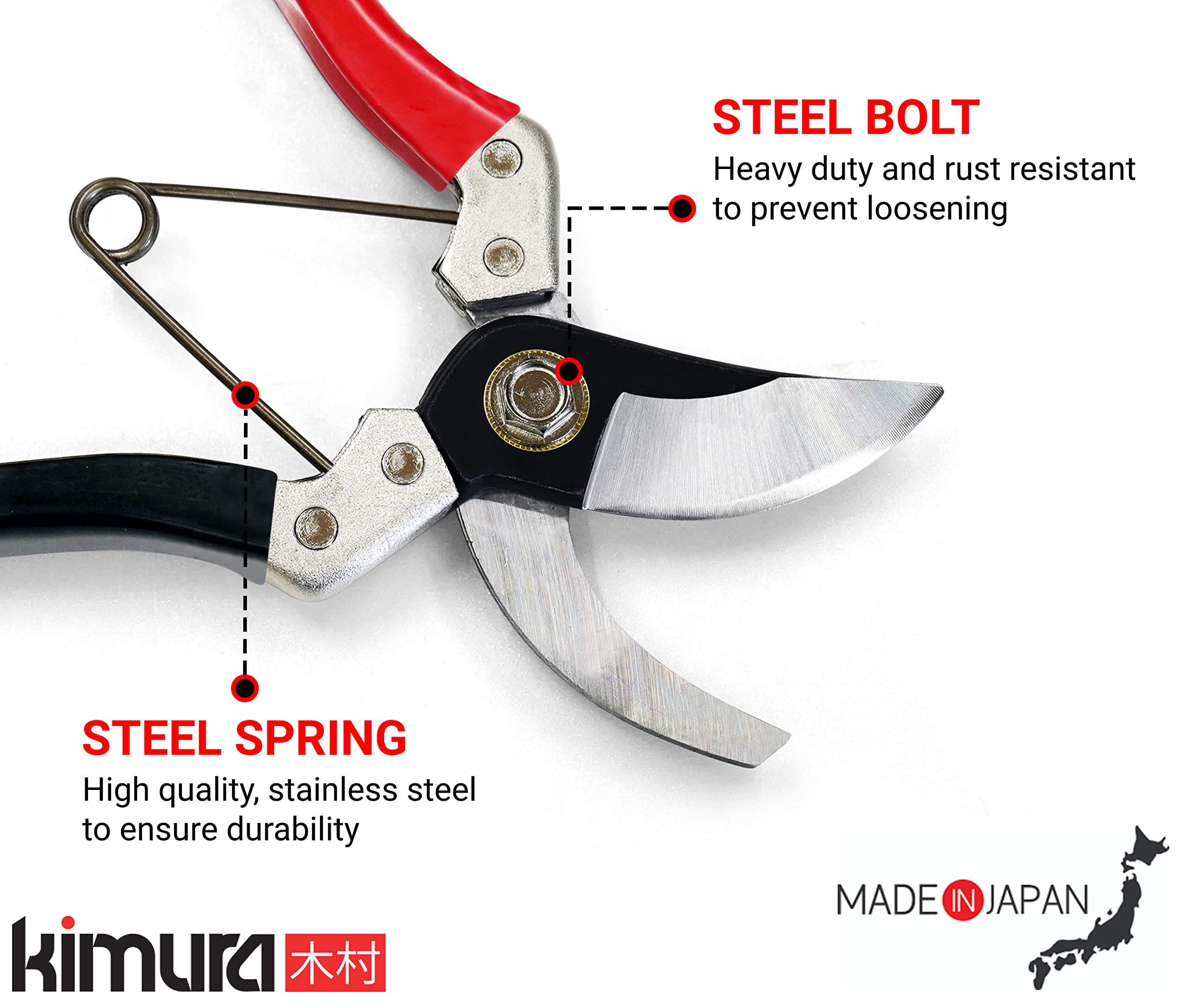 Kimura? 8" Samurai Garden Secateurs, [Made in Japan], Heavy Duty Premium Japanese Yasugi Steel Blades, Non-Slip Vinyl Coated Handles, Lightweight &