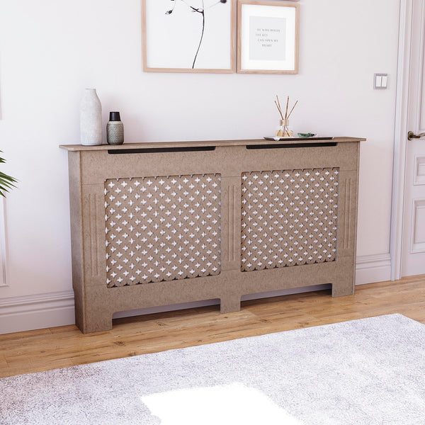 Vida Designs Oxford Radiator Cover – Traditional Cross Pattern, Olive Grey, MDF, Modern Painted Finish, Heat Efficient, Small, (H 82 x W 78 x D 19 cm)