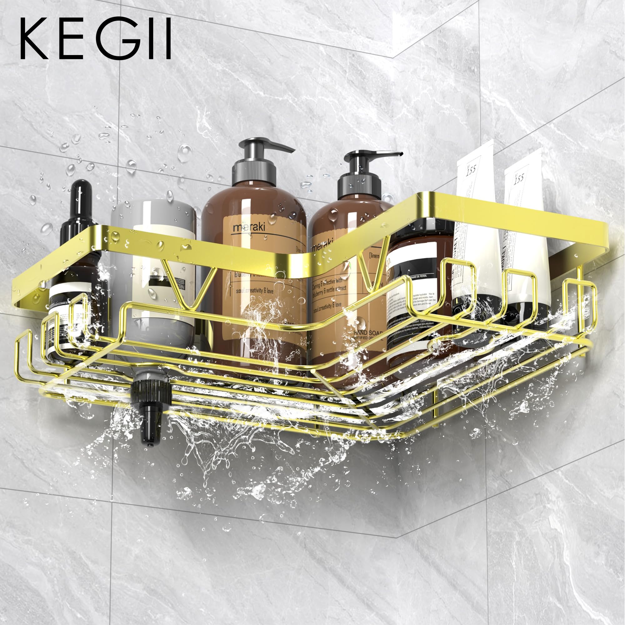 Kegii Telescopic Shower Caddy Corner - Stainless Steel Shower Shelf No Drilling Bathroom Caddy with Soap Holder and Hooks(White), On The Bath or Stand Up Shower