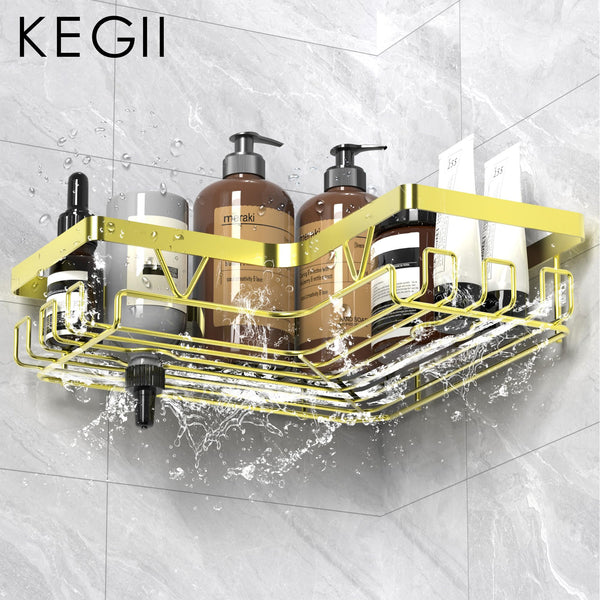 Kegii Telescopic Shower Caddy Corner - Stainless Steel Shower Shelf No Drilling Bathroom Caddy with Soap Holder and Hooks(White), On The Bath or Stand Up Shower