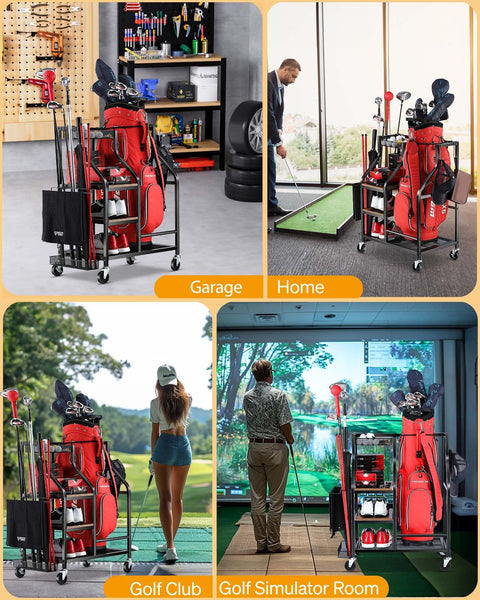 EXTCCT Golf Bags Storage Organizer- Single Golf Bag Stand for Golf Equipment Accessories, Golf Bag Storage Rack with Wheels, Golf Club, Golf Gear