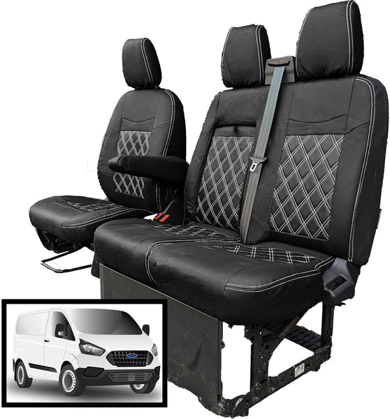 Seat Covers to fit the Ford Transit Custom 2013 to 2023 | Tailored Driver & Double Passenger | Leather Style to Fit the Ford Transit Custom Seat Covers