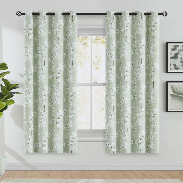 Fmfunctex Green Floral Blackout Curtains for Bedroom 72 inch Drop Eyelet Curtains for Living Room Nursary Blossom Thermal Insulated Window Curtain