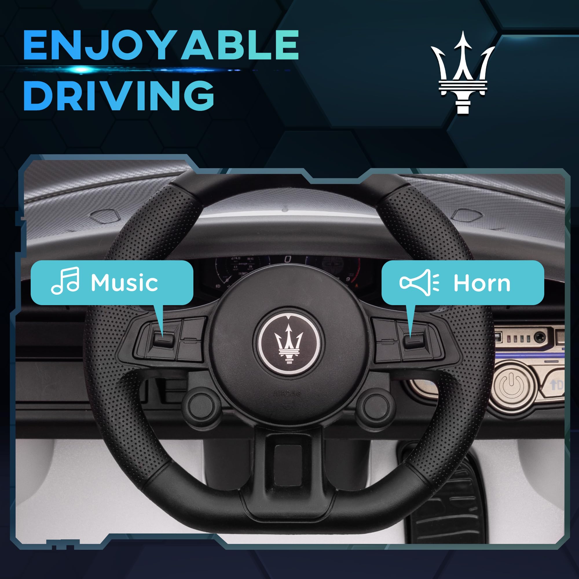 AIYAPLAY Maserati GT2 Licensed 12V Electric Car for Kids, Kids' Electric Ride on with Suspension System, Remote Control, USB, Music, Horn, Lights, Auxiliary Wheels, for Ages 3-5 Years, Grey