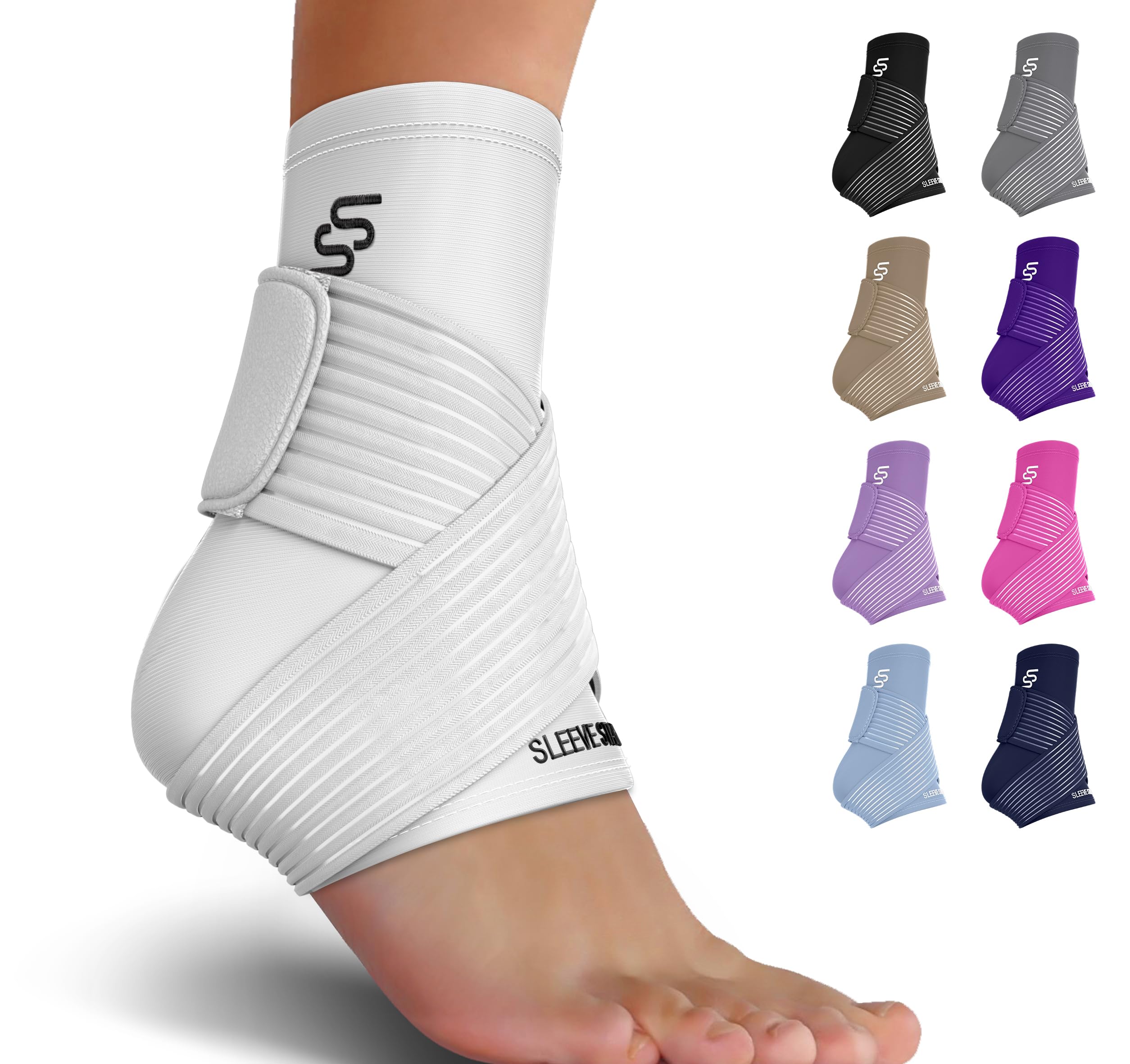 Sleeve Stars Ankle Brace for Sprained Ankle, Plantar Fasciitis Relief Ankle Support for Women & Men, Ankle Compression Sleeve w/Strap, Achilles Tendonitis Brace, Foot Brace Wrap (Single/Hot Pink)