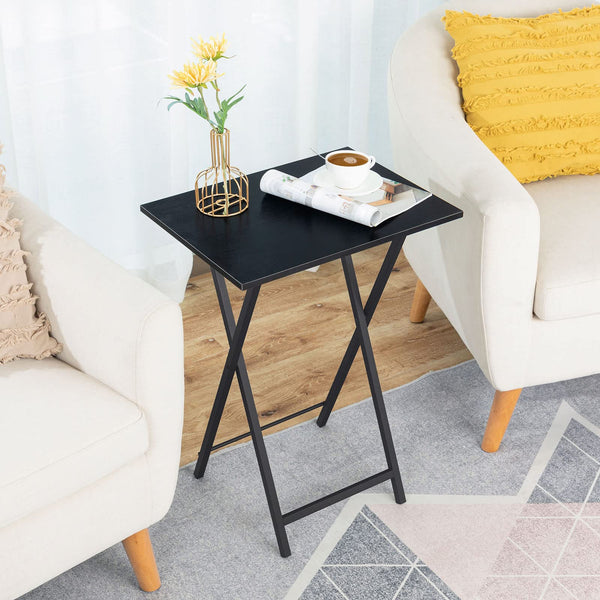 HOOBRO Folding Tables 2 Set, TV Tables for Eating Foldable, TV Tray Table, Small Sofa Laptop Dinner Table for Small Space, Metal Frame, Black