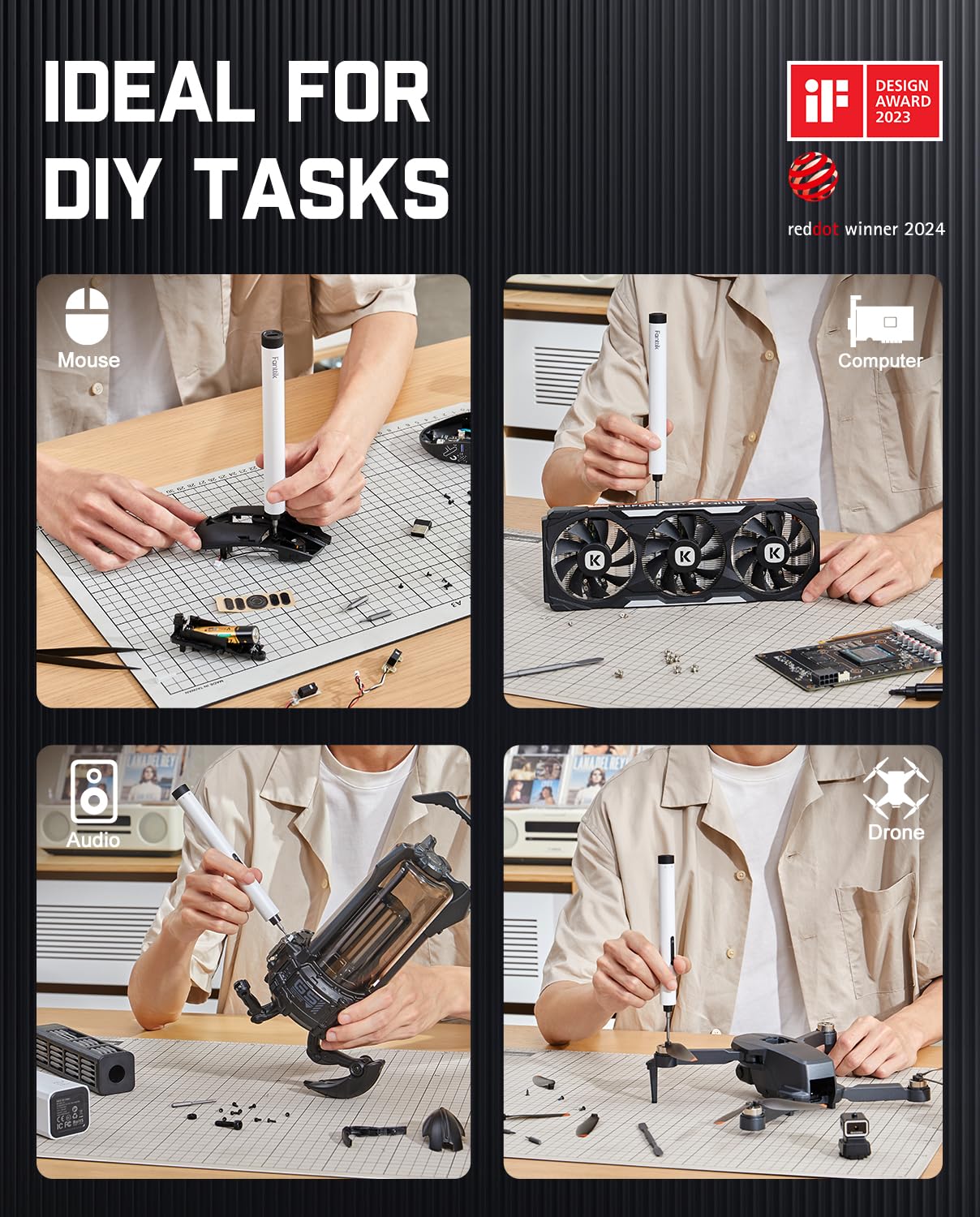 Fanttik E1 Max 3.7V Electric Screwdriver, Mini Precision Screwdriver Set, 50 Magnetic Bits, Magnetic Storage, 5/32‘’Hex, Repair Tool Kit for Electronics Phone Camera Laptop Watch (Grey)