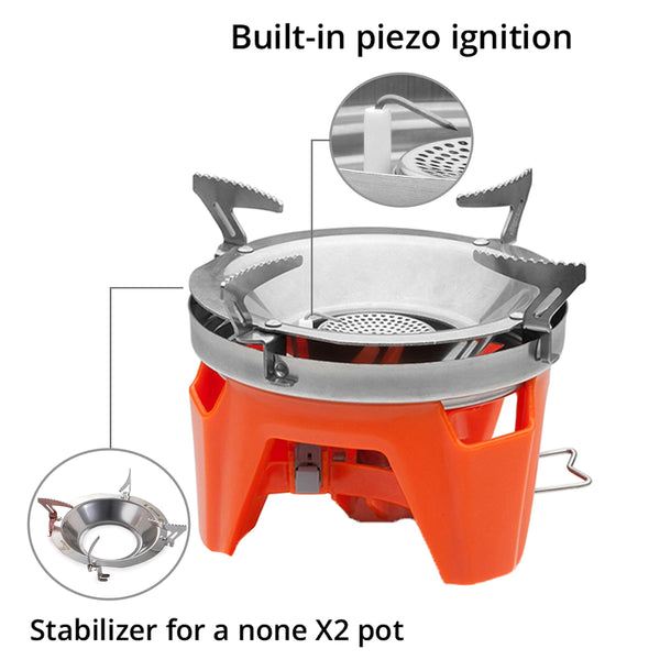 Fire-maple FMS-X2 Personal Cooking System Outdoor Hiking Camping Equipment Oven with Piezo Ignition POT Support & Stand for Outdoor Acitivities- Portable Propane Gas Stove Burner