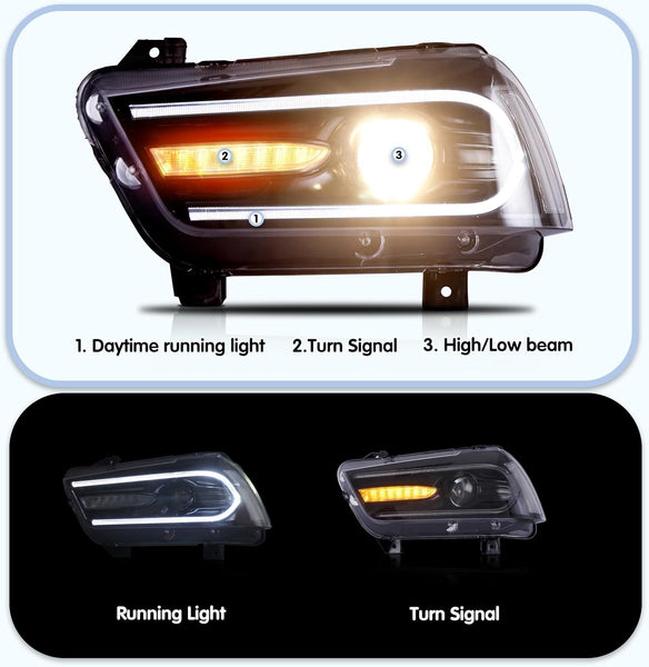 VLAND 2011-2014 Dodge Charger LED Headlights with Dual Beam Sequential Turn Signals (Not Fit Dodge Charger SE 2012)